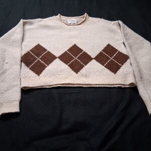 Cozy Cream and Brown Argyle Sweater
